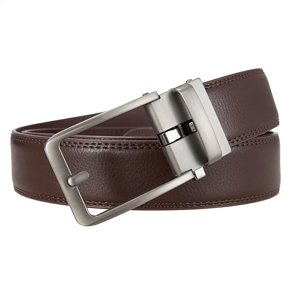 Cinturón de cuero genuino para hombre con hebilla automática de lujo | Cinturón elegante ajustable para jeans, pantalón formal y uso diario