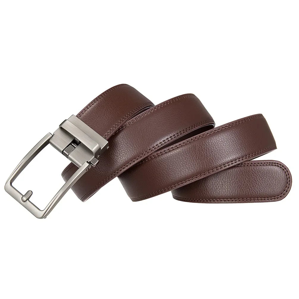 Cinturón de cuero genuino para hombre con hebilla automática de lujo | Cinturón elegante ajustable para jeans, pantalón formal y uso diario