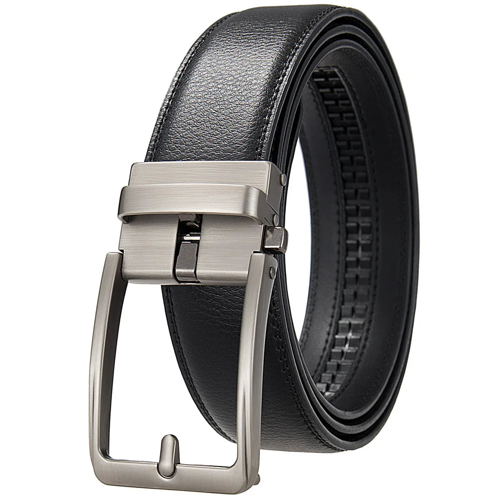 Cinturón de cuero genuino para hombre con hebilla automática de lujo | Cinturón elegante ajustable para jeans, pantalón formal y uso diario