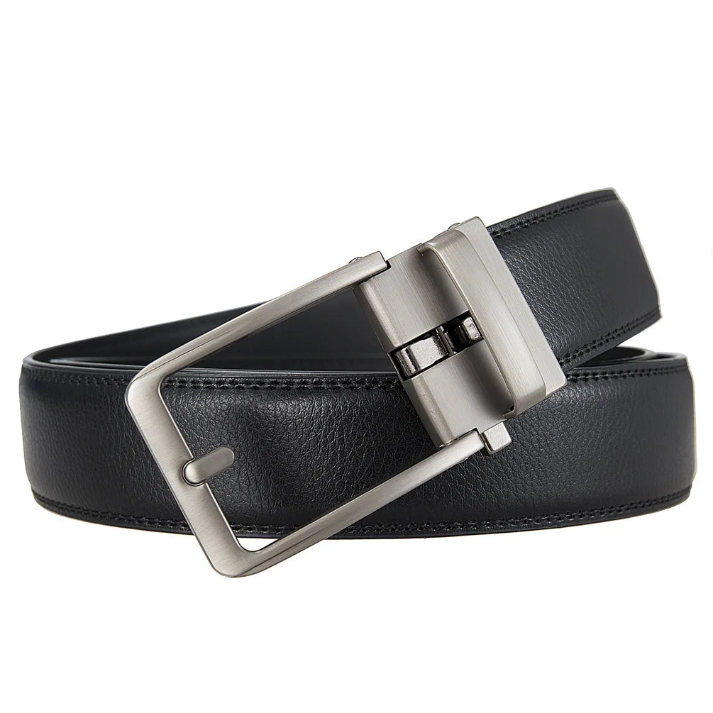 Cinturón de cuero genuino para hombre con hebilla automática de lujo | Cinturón elegante ajustable para jeans, pantalón formal y uso diario