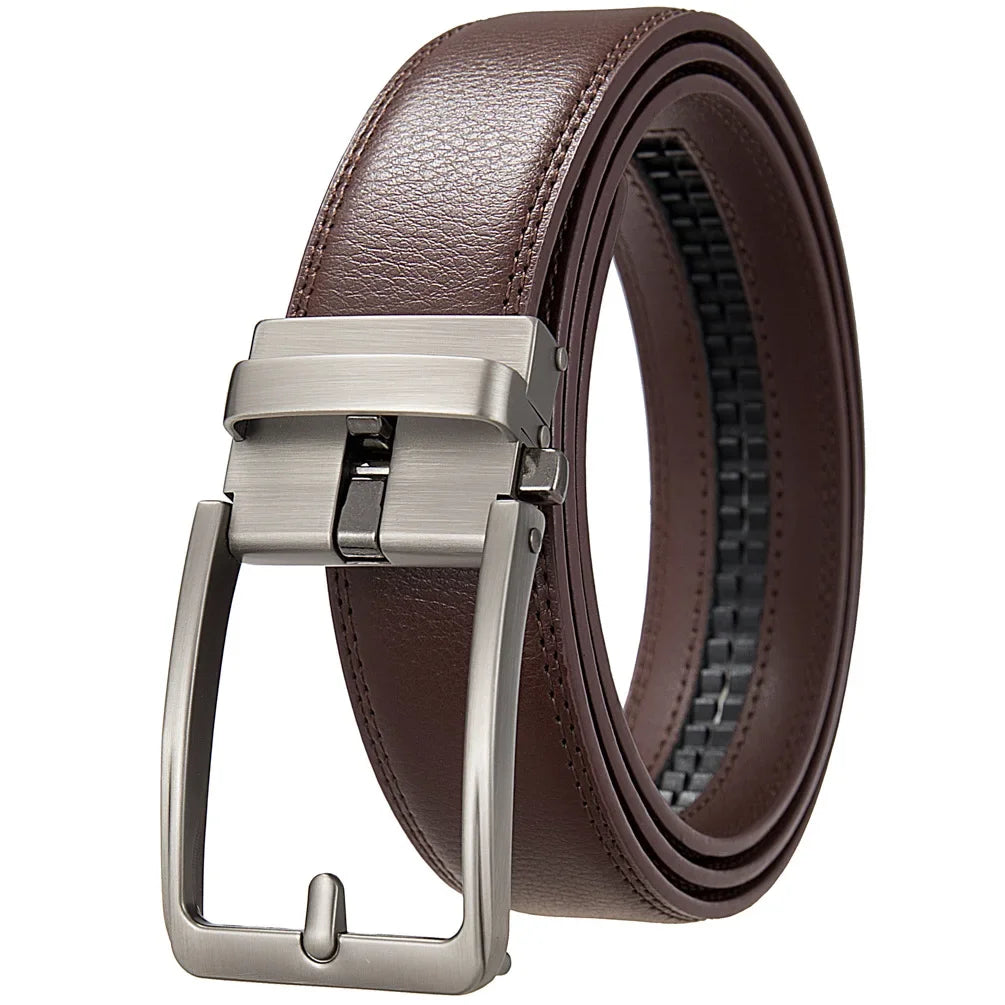 Cinturón de cuero genuino para hombre con hebilla automática de lujo | Cinturón elegante ajustable para jeans, pantalón formal y uso diario